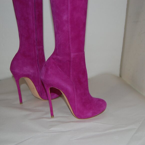 37/7❤️ DSQUARED2 Stretch Suede Leather Over Knee High Heels Mid Calf Tall BOOTS - Picture 8 of 14